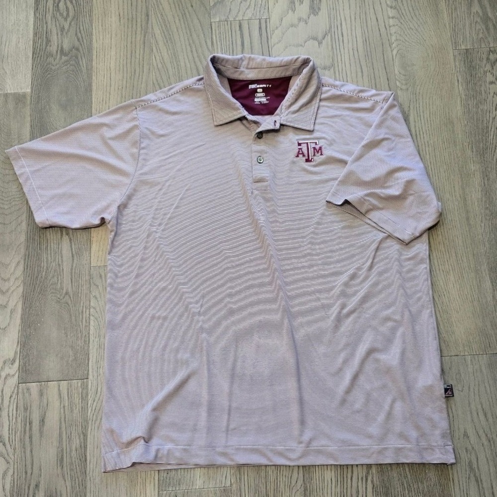 Pro Celebrity Texas A&M Aggies Polo Shirt Mens 2XL Maroon White Micro Stripe